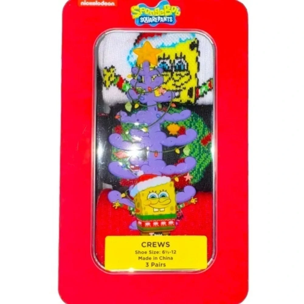 ODD SOX  SPONGEBOB SQUAREPANTS SOCKS 3 PAIRS CREW  6.5-12 NEW In Gift Tin